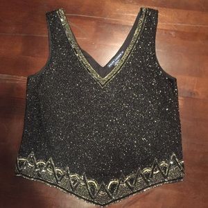 Polo Ralph Lauren Black Silk Sequined Sheer Top